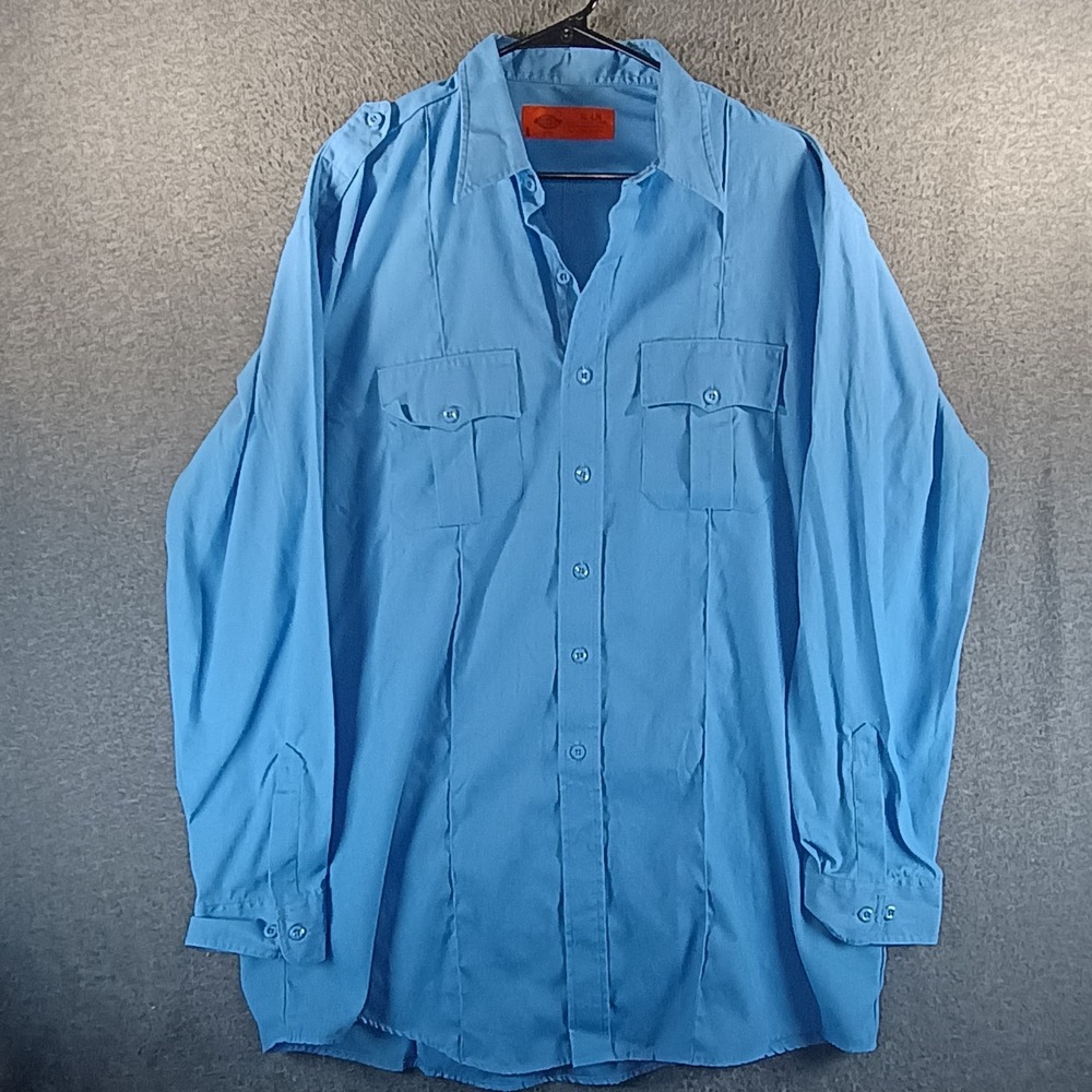 Dickies Long Sleeve Button Up Industrial Work Shirt Mens XLT Long Blue Pockets